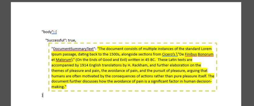 14 - screenshot of lorem ipsum summary in word processor