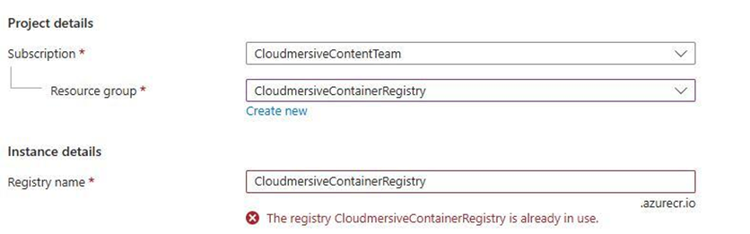 Azure Portal - registry name taken