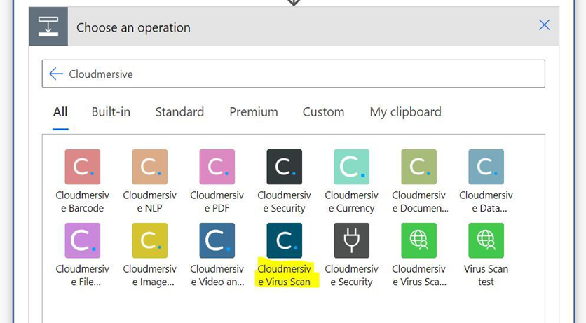 7 - select cloudmersive virus scan connector