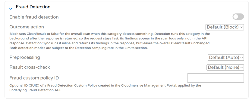 Fraud detection settings