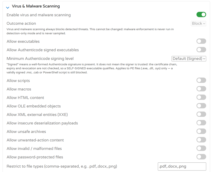 Virus & Malware scan settings