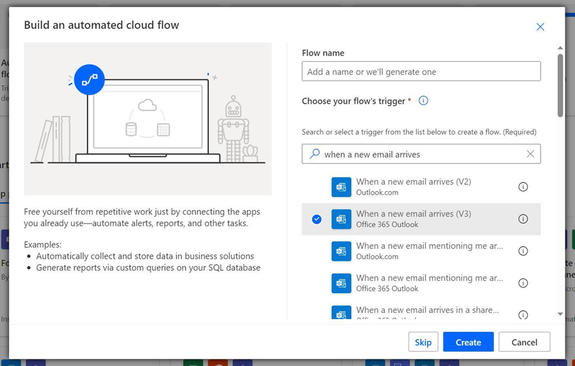 2 - select 'when a new email arrives'