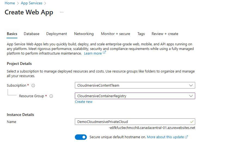 Azure Portal - Name web app