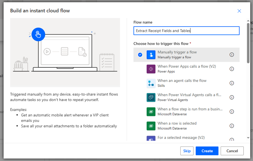 1_Name flow and select manual trigger