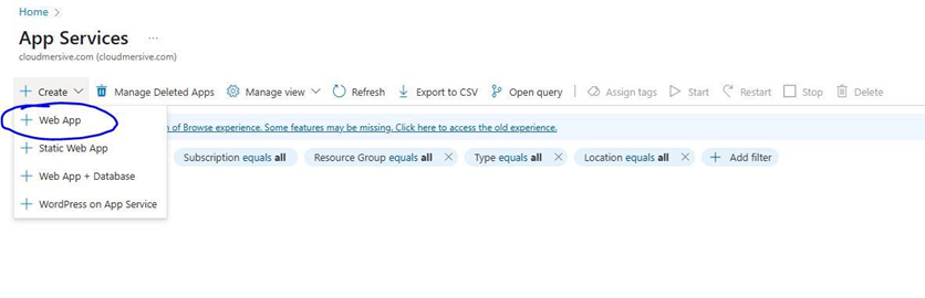 Azure Portal - Create App Service