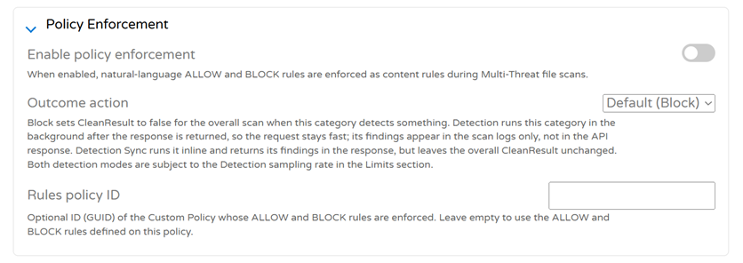 Policy enforcement settings