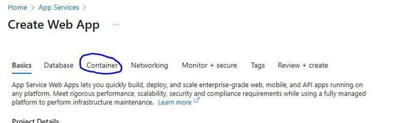 Azure Portal - Navigate to container tab