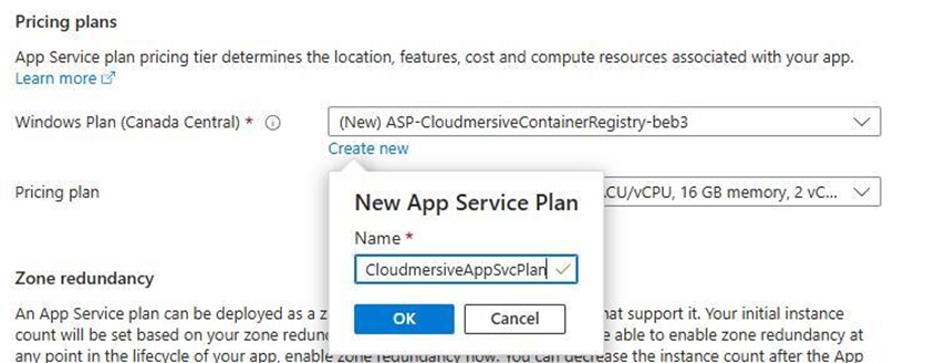 Azure Portal - name pricing plan