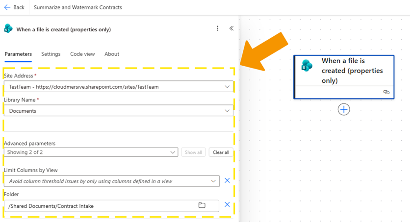4 — Configure SharePoint trigger When a file is created.PNG