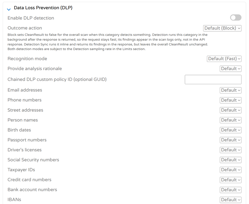 DLP detection settings 1