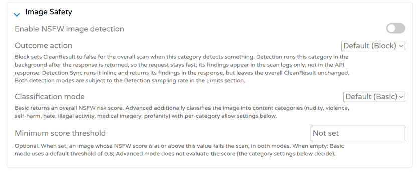 Image safety settings