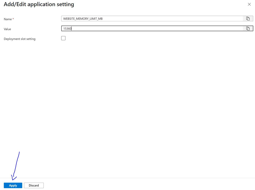 Azure Portal - name and value second enviro variable
