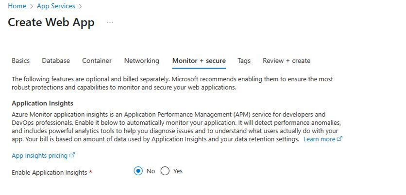 Azure Portal - turn off application insights