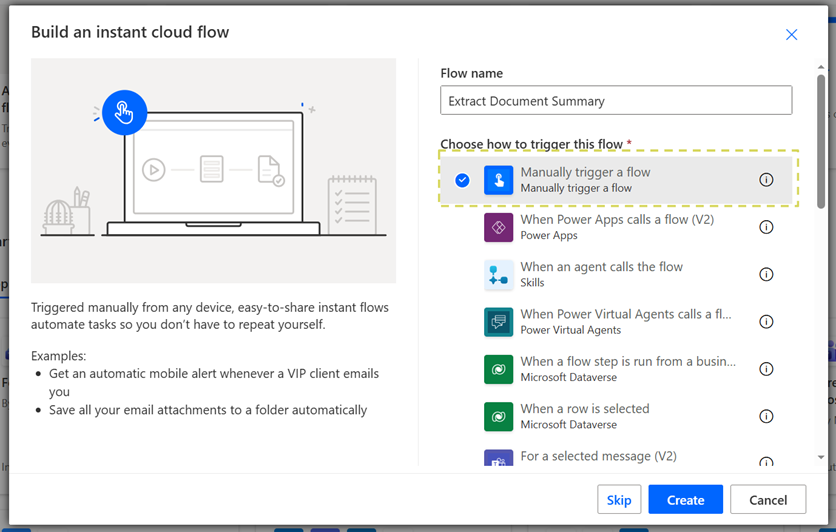 4 - select instant cloud flow