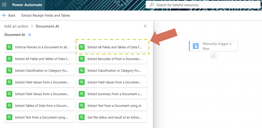 4_find field and table extraction action