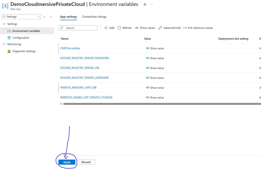 Azure Portal - Apply Enviro Variable