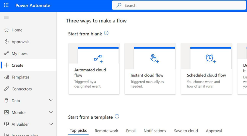 1 - select create and automated flow