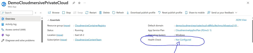 Azure Portal - Configure Health Check