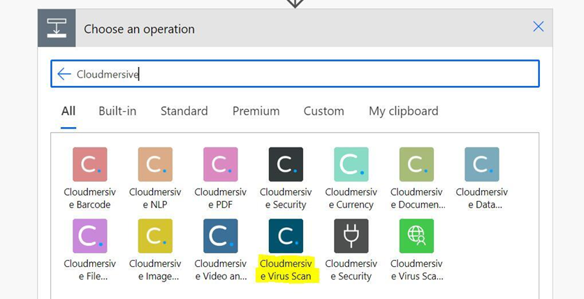 4 - select cloudmersive virus scan connector