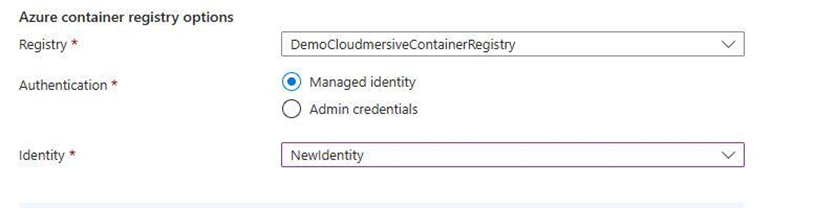 Azure Portal - configure managed identity selection