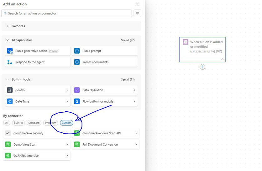 find custom connector tab