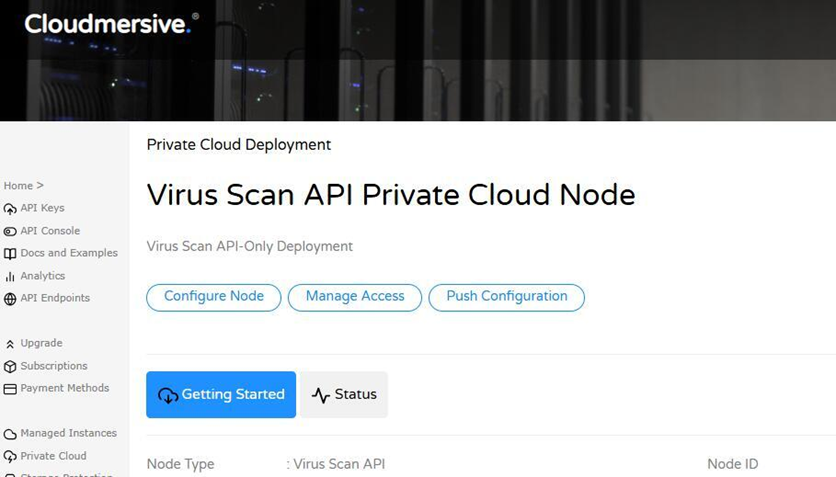 Management Portal - Virus Scan API Private Cloud Node