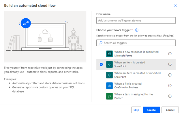 Image 2 - Select When an Item is Created